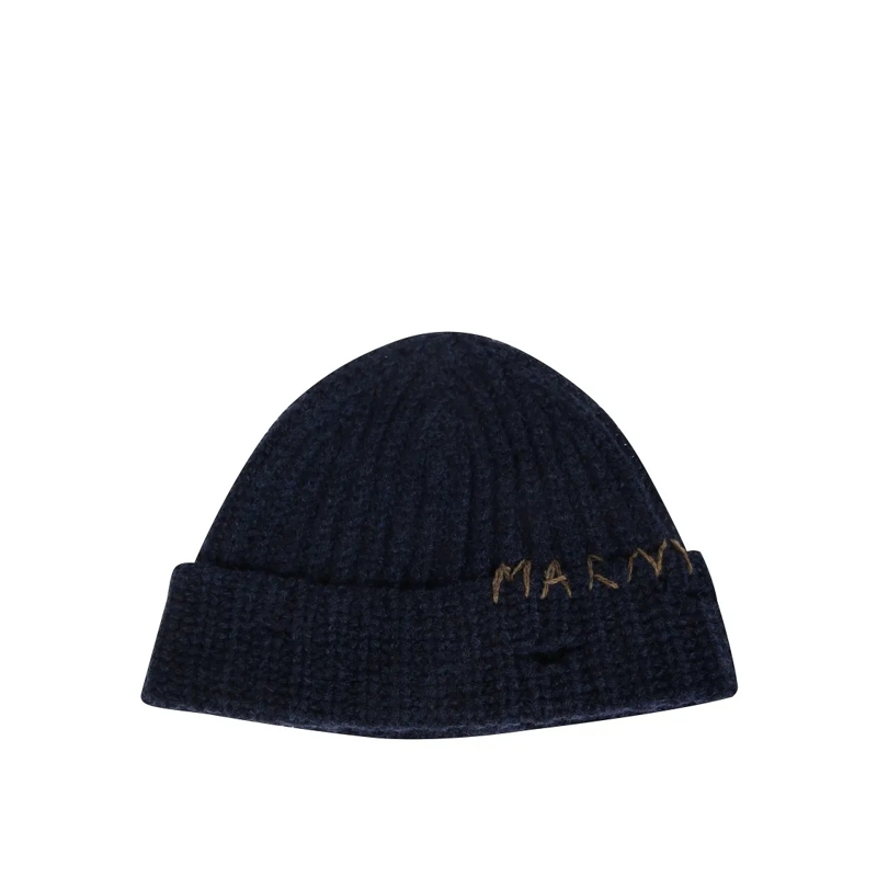 Marni Hoed Textured Knit Beanie With Rolled Cuff Dunkelblau