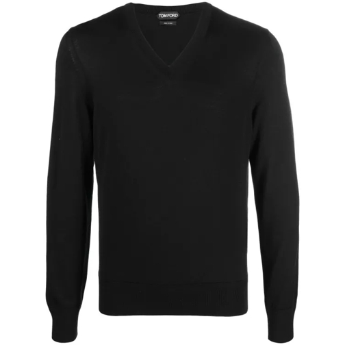 Tom Ford Black V-Neck Wool Sweater Black Pull en laine
