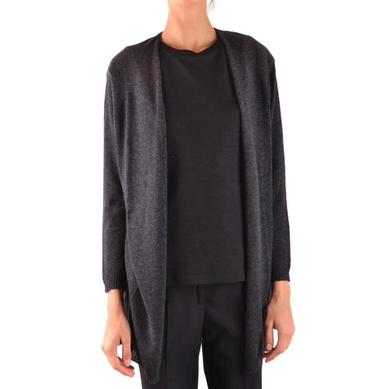 Woolrich Pull Open-Front Knit Sweater With Ribbed Cuffs Black