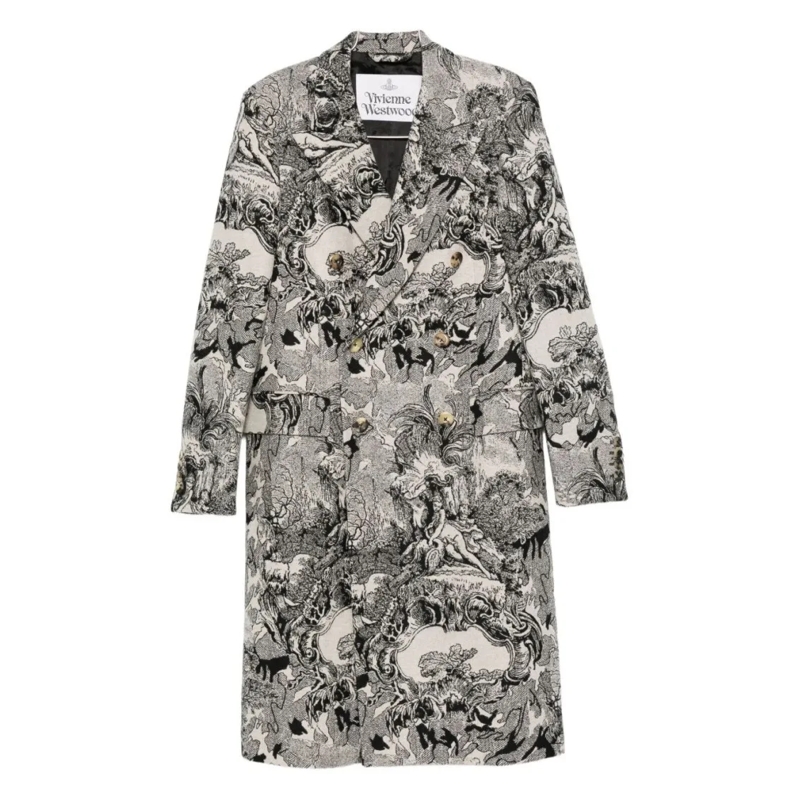 Vivienne Westwood Bontjassen Cream Baroque Print Long-Sleeve Coat Grey