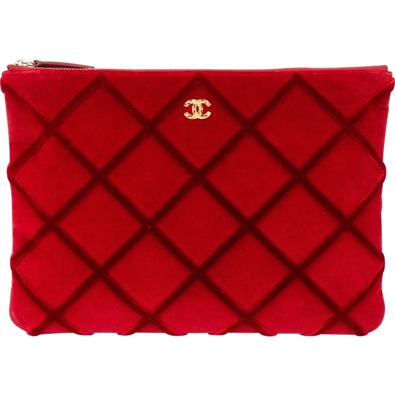Chanel Tote Chanel Rouge Stitching Velvet CC Clutch rot
