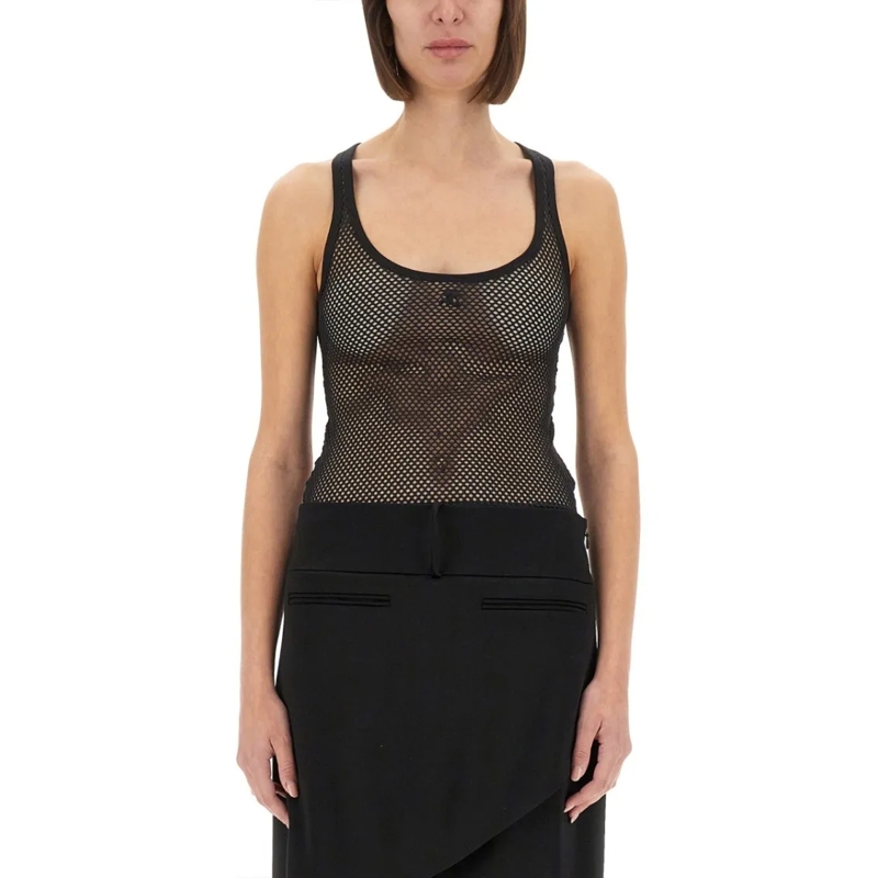 Courrèges Bluse Lightweight Mesh Tank Top Crafted Black