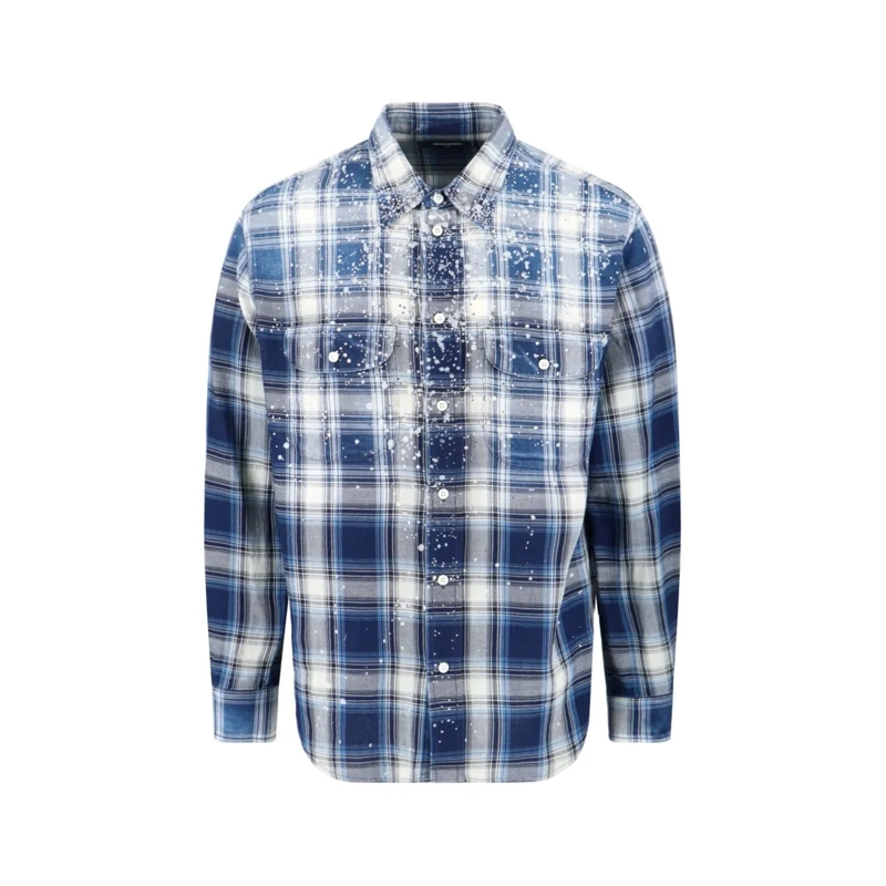 Dsquared2 Overhemd Vintage Blue Plaid Shirt With Crystal Accents And  Blue