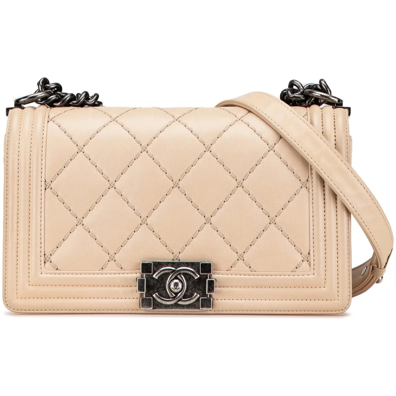 Chanel Schultertasche Old Medium Aged Calfskin Double Stitch Boy Flap braun