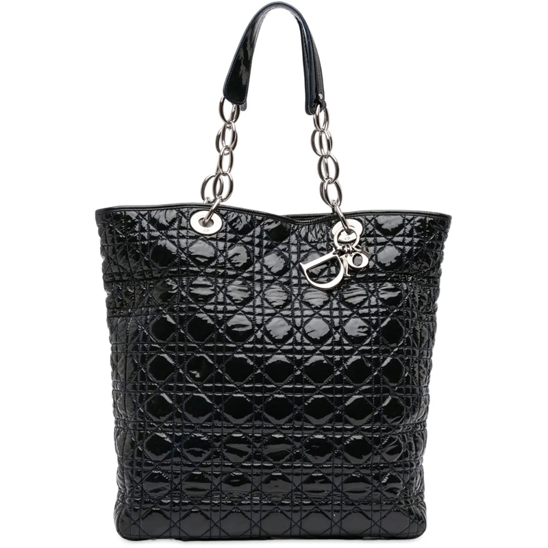 Christian Dior Shopper Large Patent Cannage Soft Shopper Tote schwarz