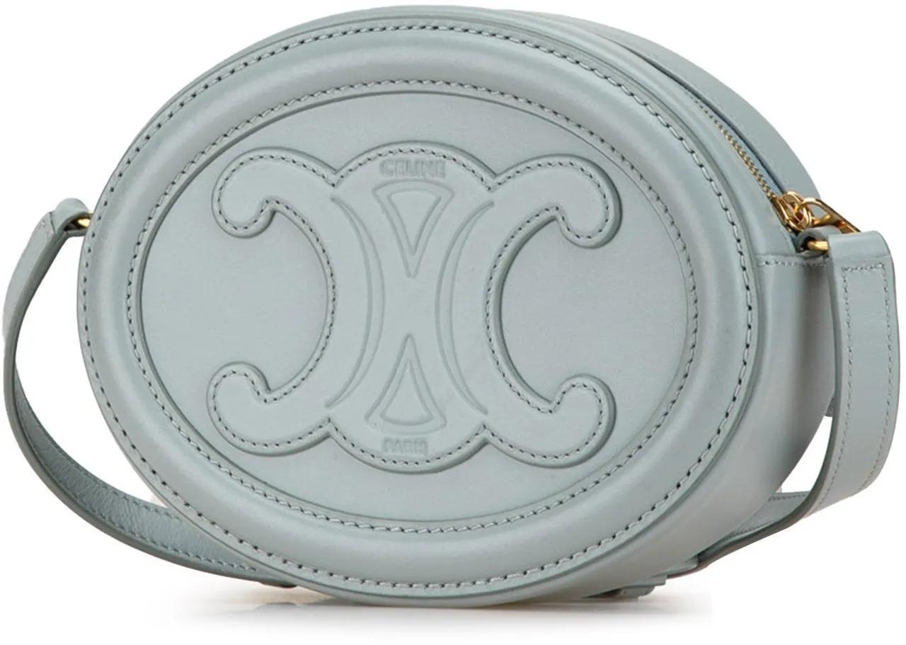 Celine Shoppers Small Calfskin Cuir Triomphe Oval Crossbody in blauw
