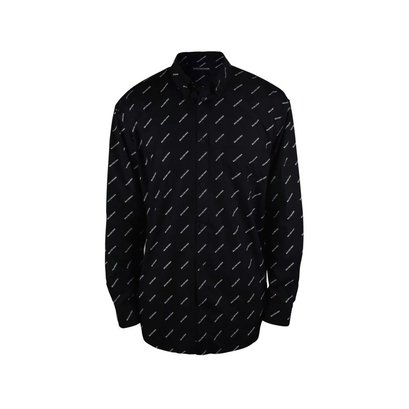 Balenciaga Overhemd Black Cotton Shirt With Diagonal Logo Print Black
