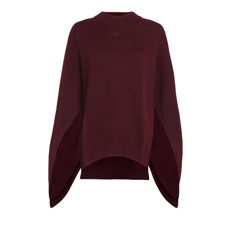 Karl Lagerfeld Gestricktes Oberteil Cape mit Rollkragen weinrot