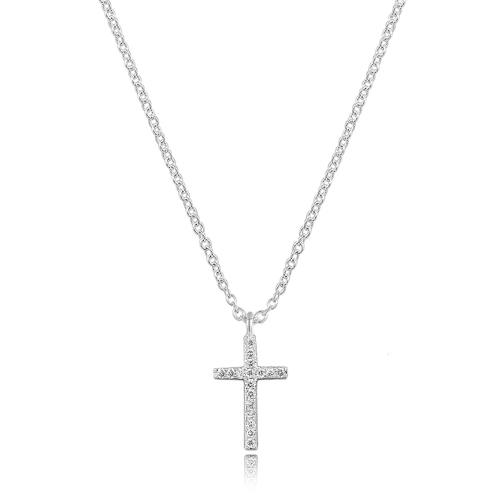 Leaf Necklace Cross With Brilliants White Gold Korte Halsketting
