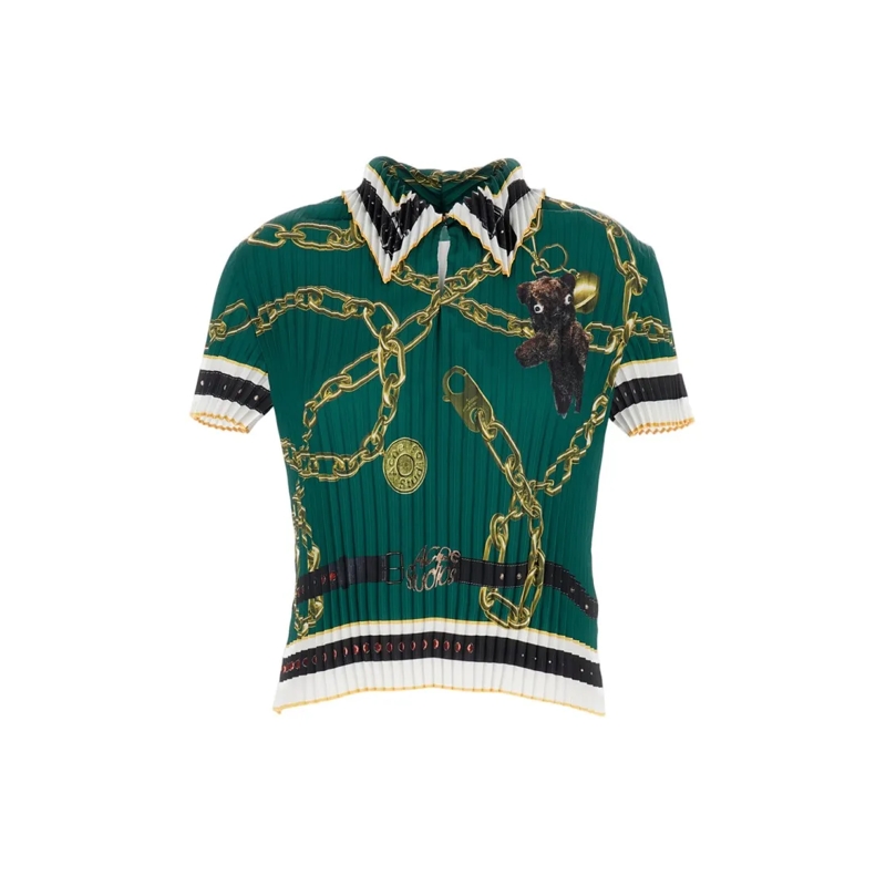 Acne Studios T-Shirt Cropped Top With Gold Chain Print Green