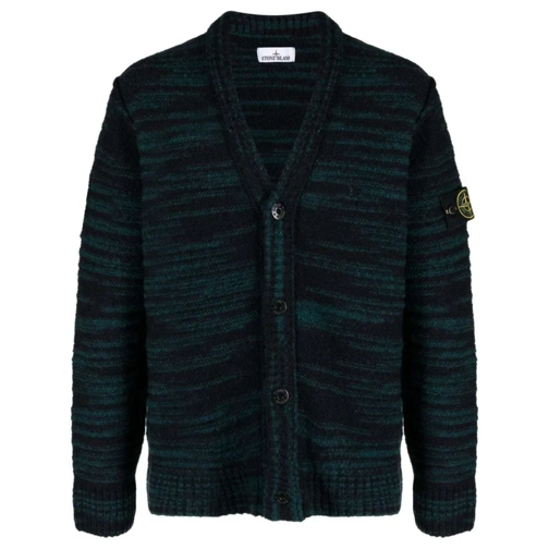 Stone Island Strickjacke Compass-Badge Wool-Blend Knitwear Cardigan Black