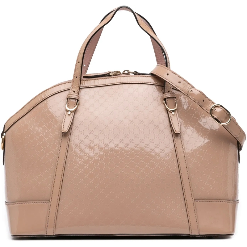 Gucci Schultertasche Large Microguccissima Patent Nice Dome Satchel braun