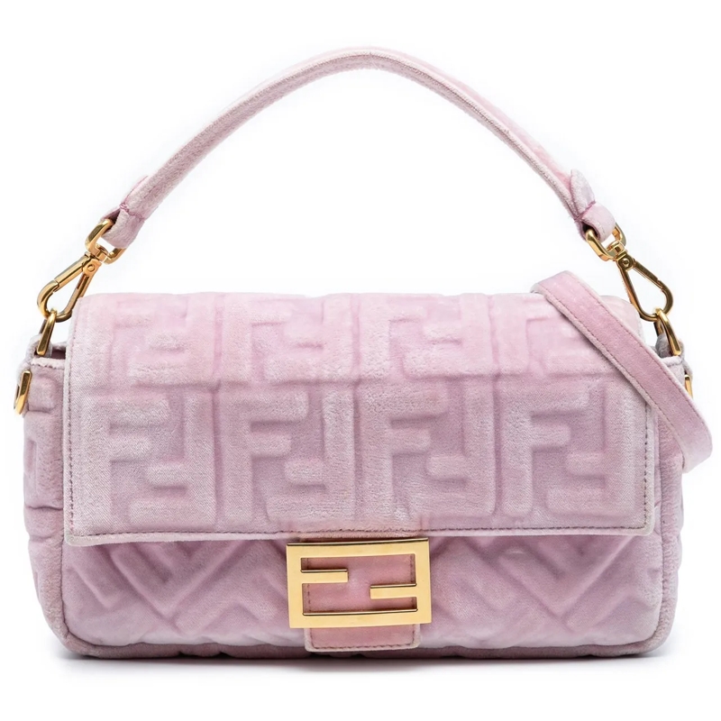 Fendi Sac à bandoulière Zucca Embossed Velvet Baguette Satchel rose