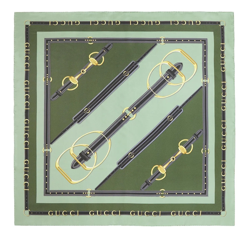 Gucci Halstuch Printed Silk Foulard Light Green