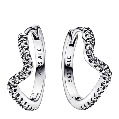 Pandora Wave sterling silver hoop earrings with clear cubic zirconia Ring