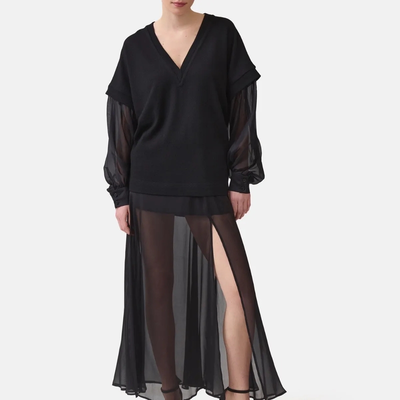 Helene Galwas Bluse V-Ausschnitt Pullover LEANDRA- Locker geschnitte schwarz(Image 2)
