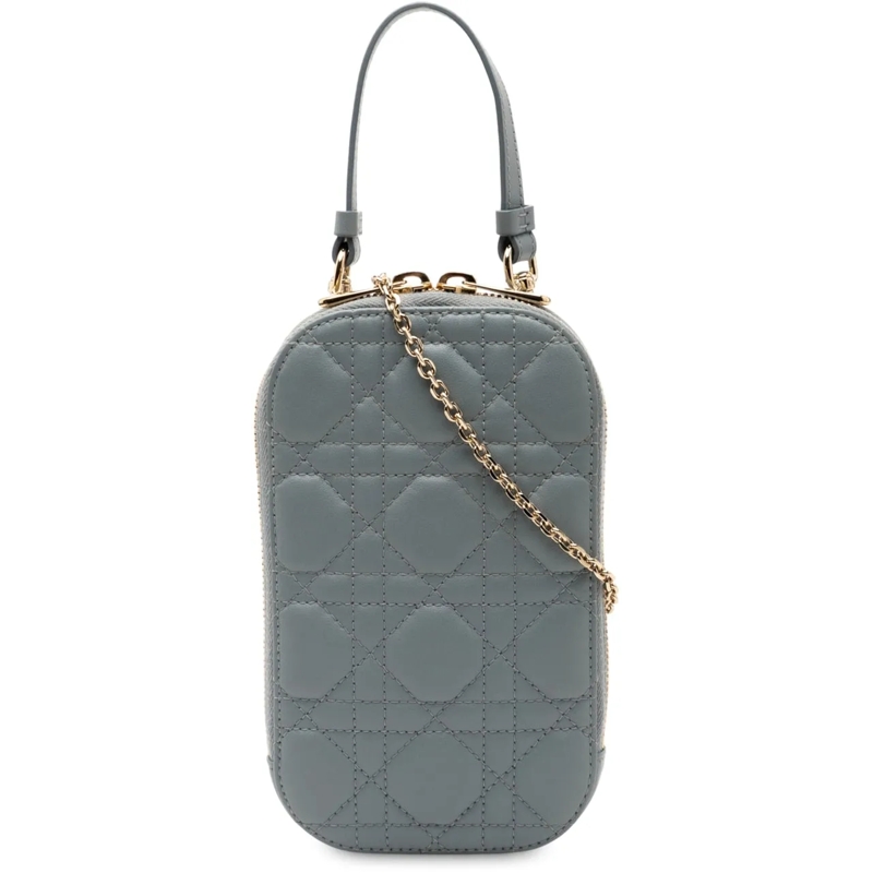 Christian Dior Schultertasche Lambskin Cannage Lady Dior Call in Phone Holder blau