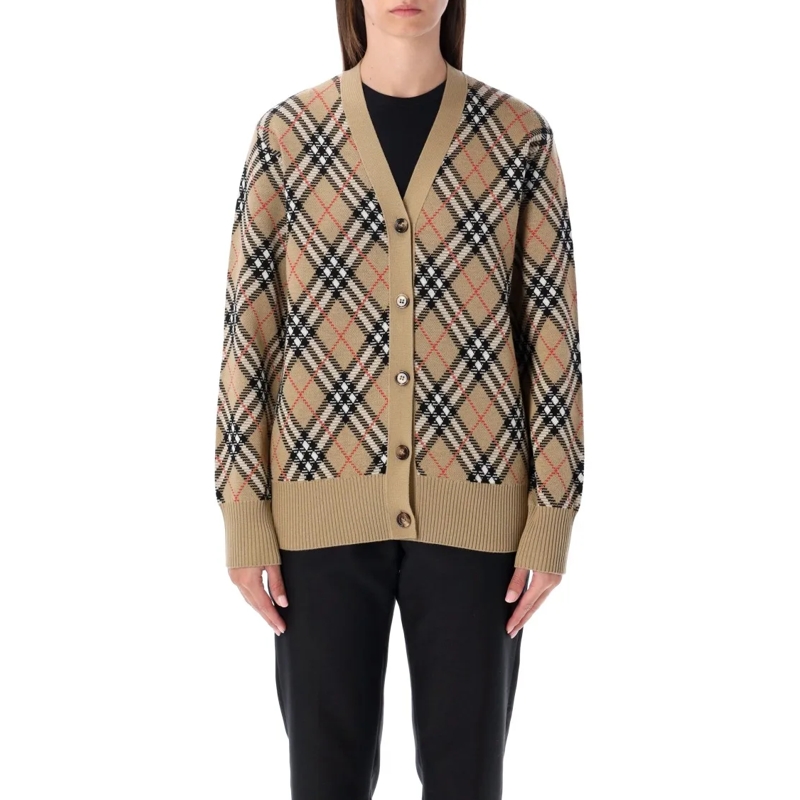 Burberry Strickjacke London Wool Blend Check Cardigan Neutrals