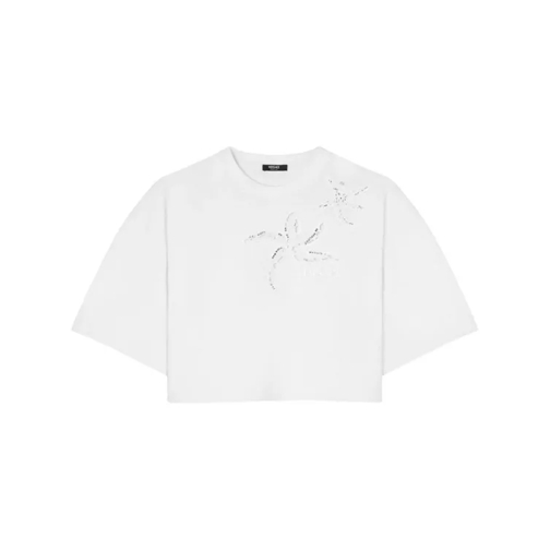 Versace White Starfish-Embroidered Cropped T-Shirt White 