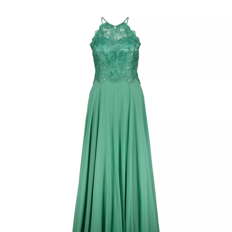 Vera Mont Robe longue Cocktailkleid mit Paillettenbesatz Grün