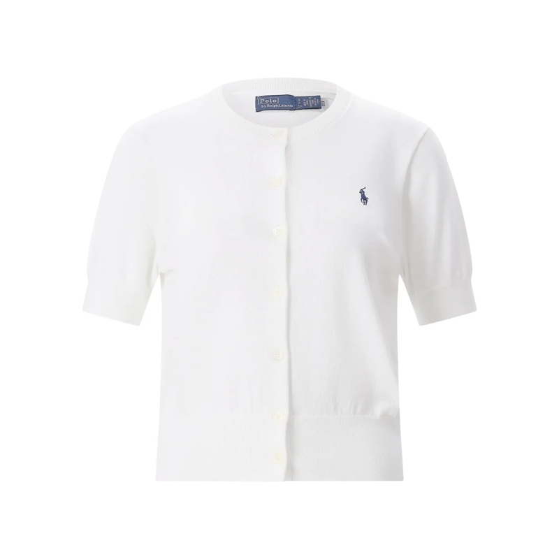 Polo Ralph Lauren Strickjacke Kurzarm-Strickjacke mit Logo weiß