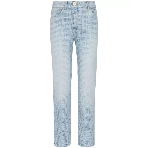 Balmain Blue Monogram Straight Denim Pants Blue Jeans mit geradem Bein