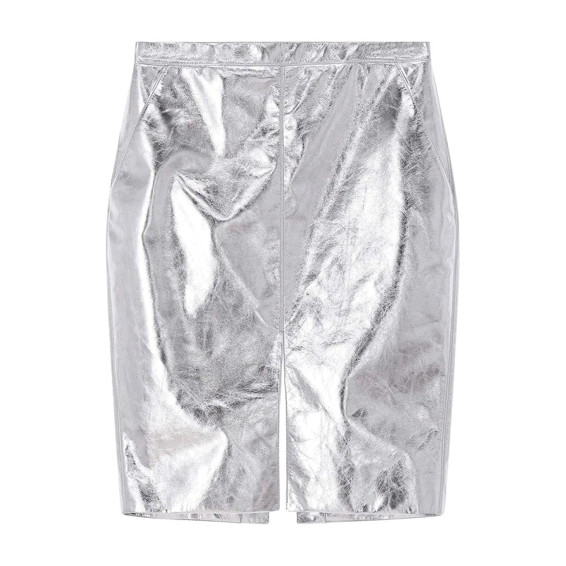 Saint Laurent Minirock Bleistiftrock aus Metallic-Leder silber