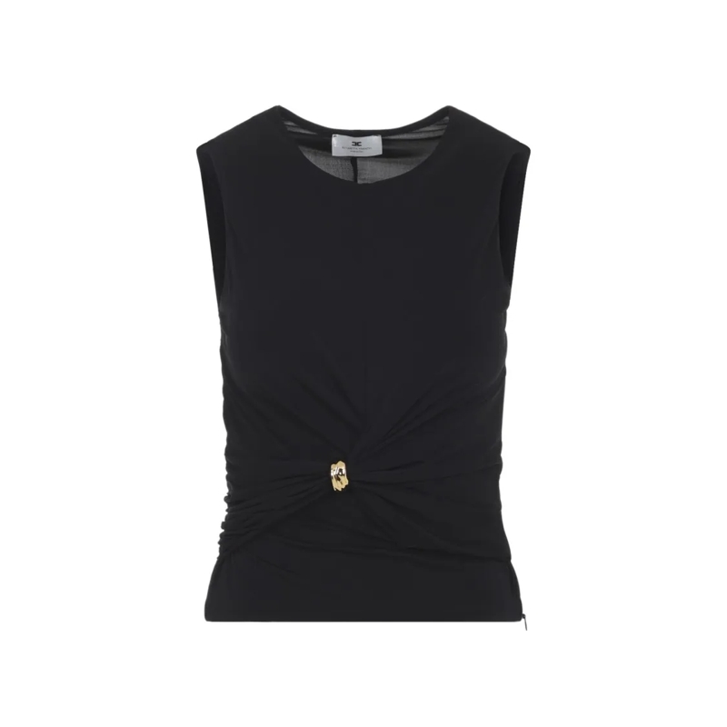 Elisabetta Franchi Blouse Fitted Sleeveless Top With Gold Detail Black