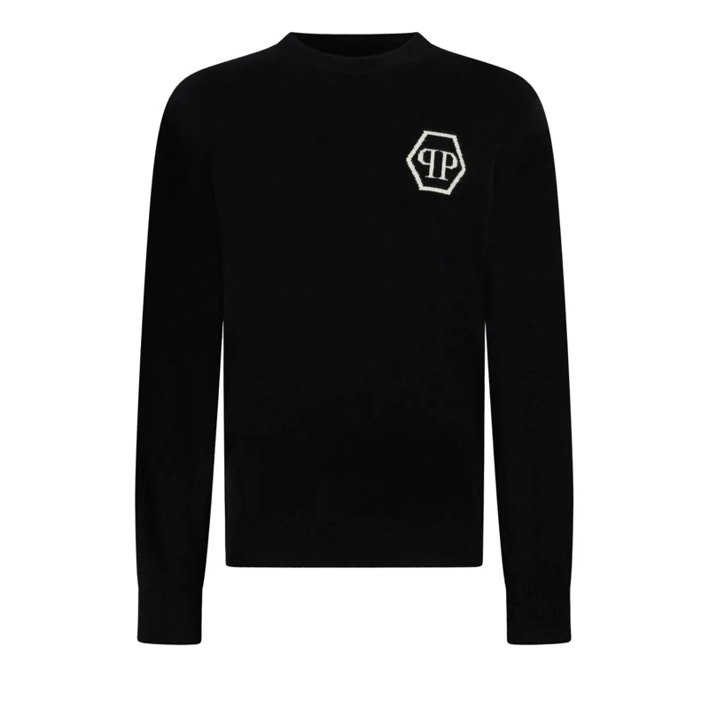 Philipp Plein Kaschmirpullover Cashmere Roundneck Pullover Jacquard Hexagon schwarz
