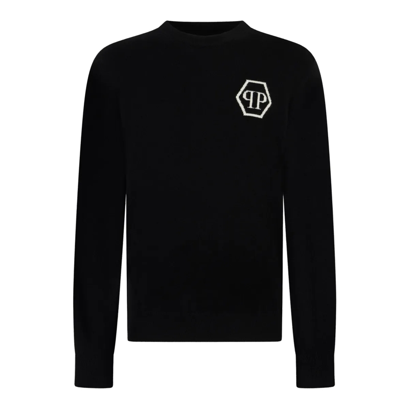 Philipp Plein  Cashmere Roundneck Pullover Jacquard Hexagon schwarz