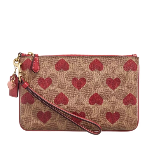 Coach Colorblock Coated Canvas Signature With Heart Prin Tan Red Apple Clutch