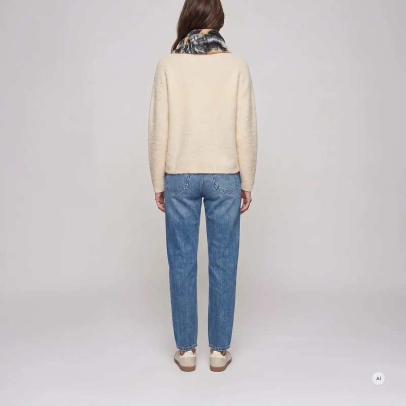 Marc Aurel  Pullover- Rundhals- Blütenintarsie- überschnit beige(Image 4)