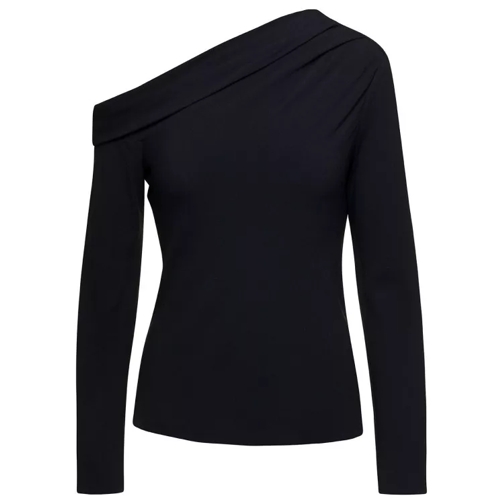 Theory Black Off-Shoulder Fitted Top In Viscose Blend Black 
