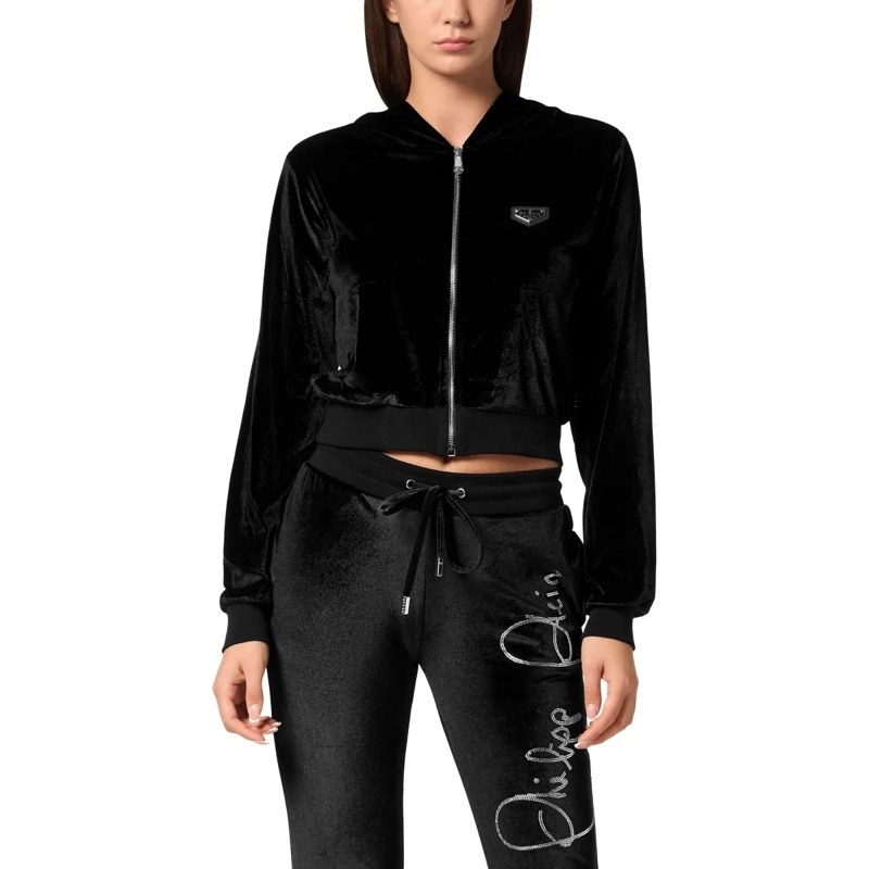 Philipp Plein Daunenjacke Sweatjacke Mit Kapuze Signature Mit Schmucksteinen schwarz(Image 3)