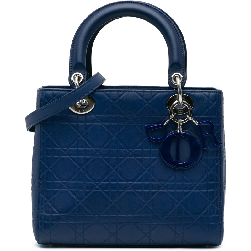 Christian Dior Tote Medium Ultra Matte Calfskin Cannage Embossed Lady  blau