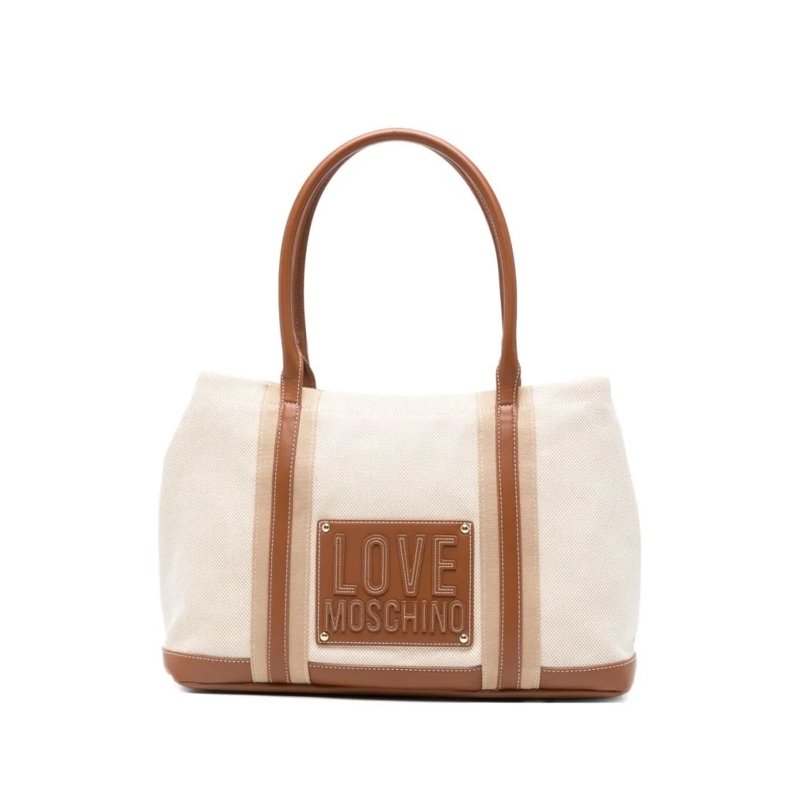 Love Moschino Tote Spacious Tote Bag With Embossed Logo And Leather-L Neutrals