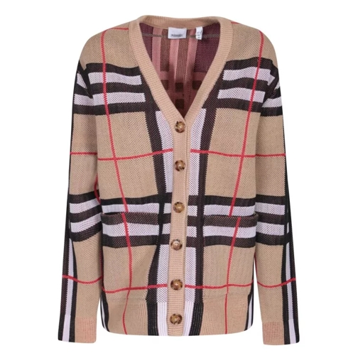 Burberry Hortence Cardigan With Iconic Vintage Check Patter Brown Cardigan