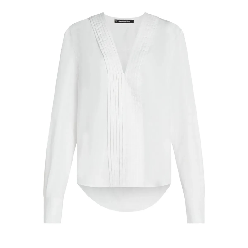 Karl Lagerfeld Bluse KL Studio Hemd mit V-Ausschnitt Bluse weiss