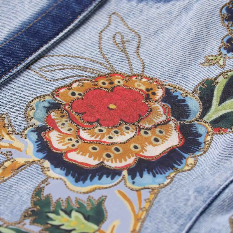 Valentino Garavani Übergangsjacke Jeansjacke mit floralem Muster blau(Image 8)