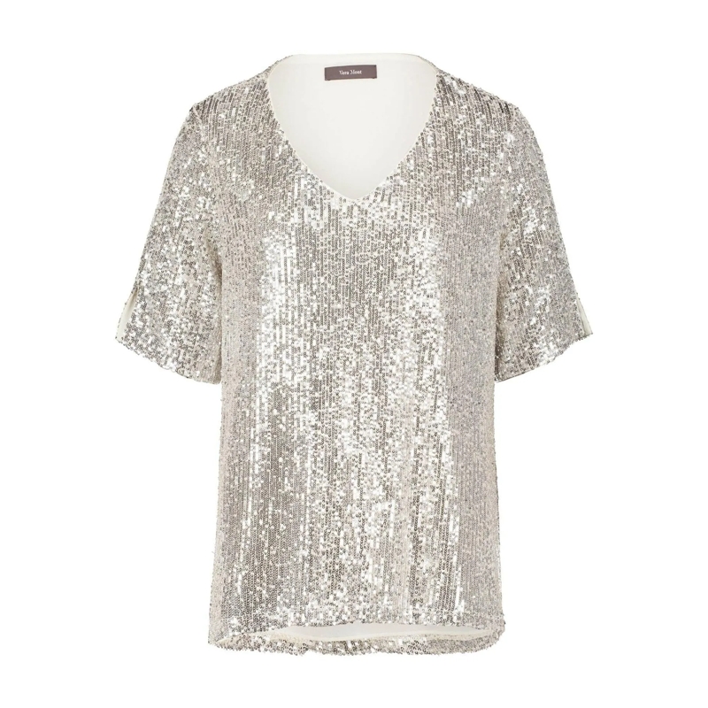 Vera Mont Blouse Blusenshirt mit Paillettenbesatz Weiß