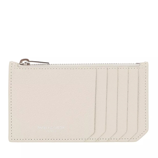 Saint Laurent Fragment Zip Card Case Grained Leather White Korthållare