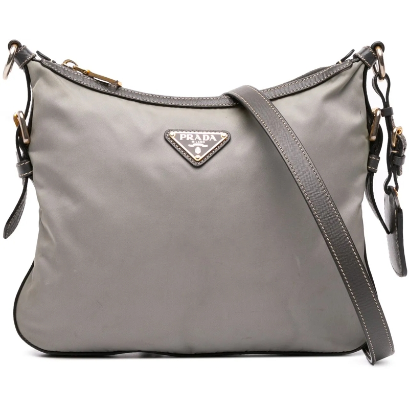 Prada Schultertasche Saffiano Trimmed Tessuto Crossbody grau