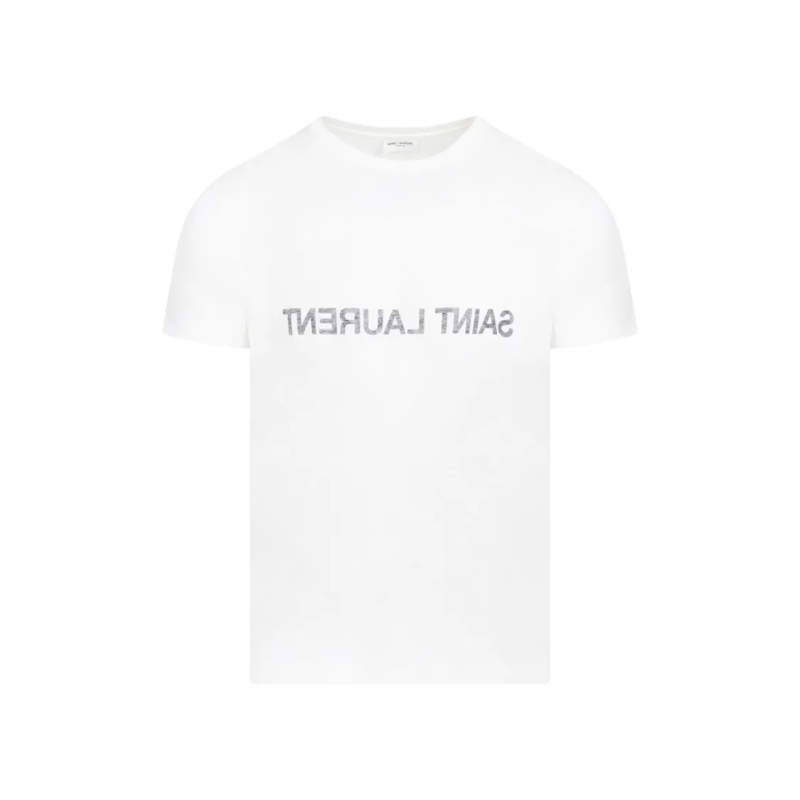 Saint Laurent T-shirt White Cotton Reverse Logo T-Shirt White