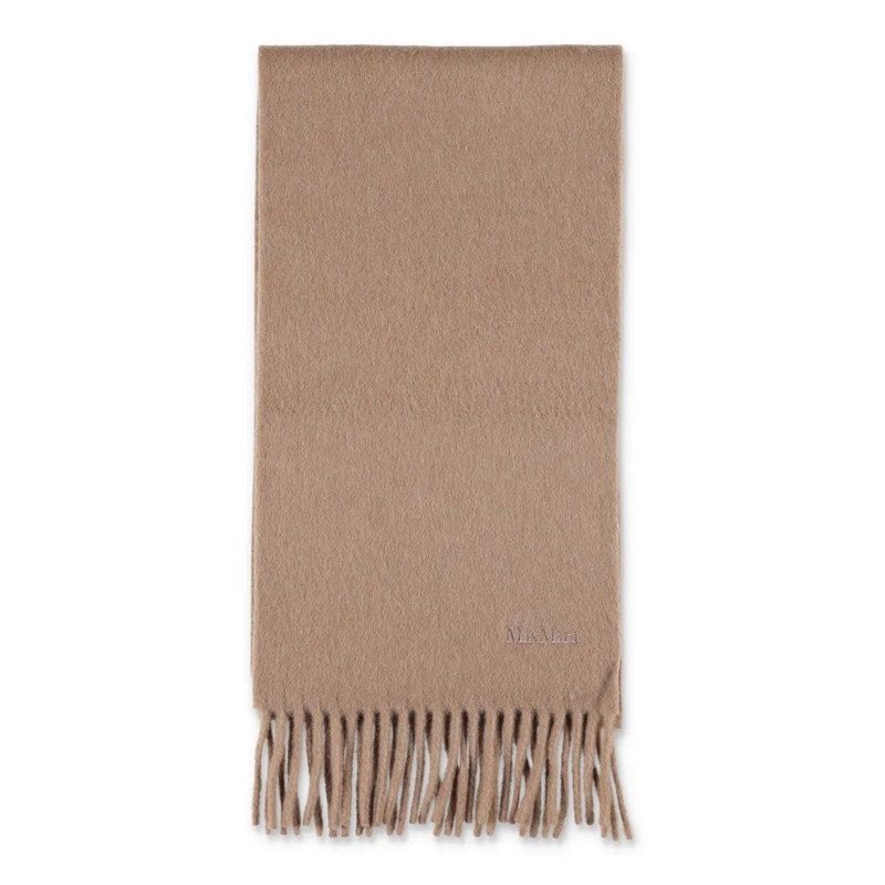 Max Mara Écharpe légère Wool Scarf With Embroidered Logo Neutrals