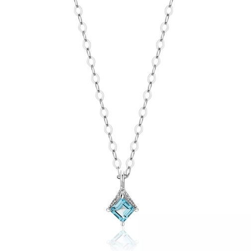 BELORO Blue Topaz and Diamond Pendant on 45cm Chain 9KT (375) White Gold Short Necklace