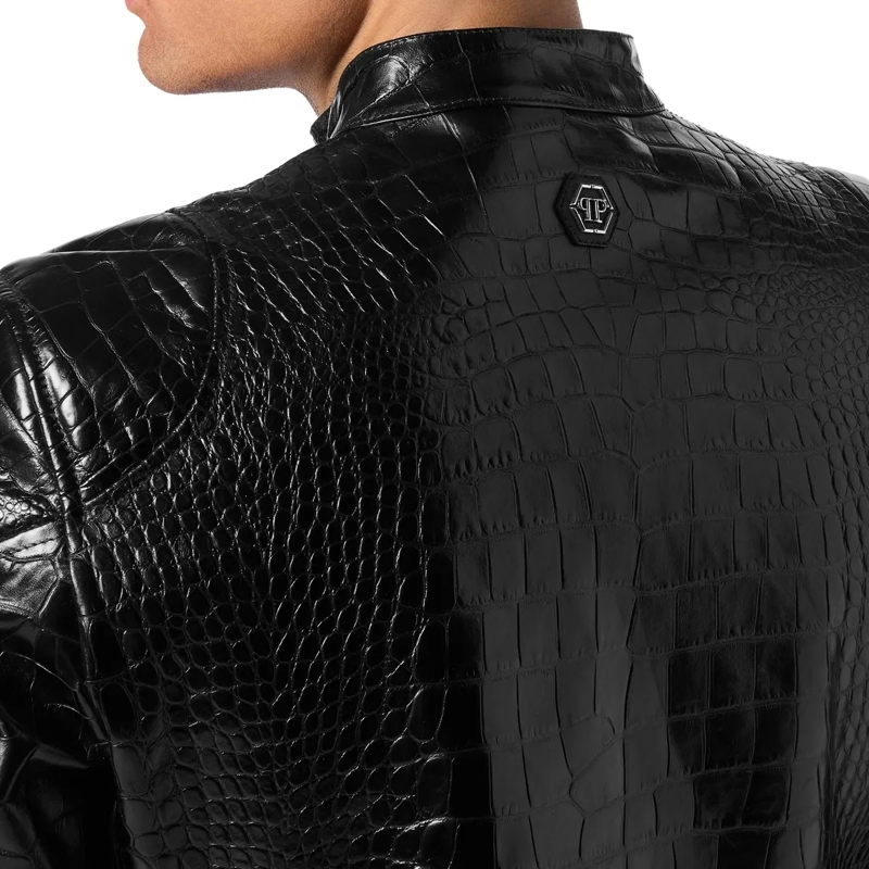 Philipp Plein Lederjacke Lederjacke mit Krokodilprägung schwarz(Image 5)