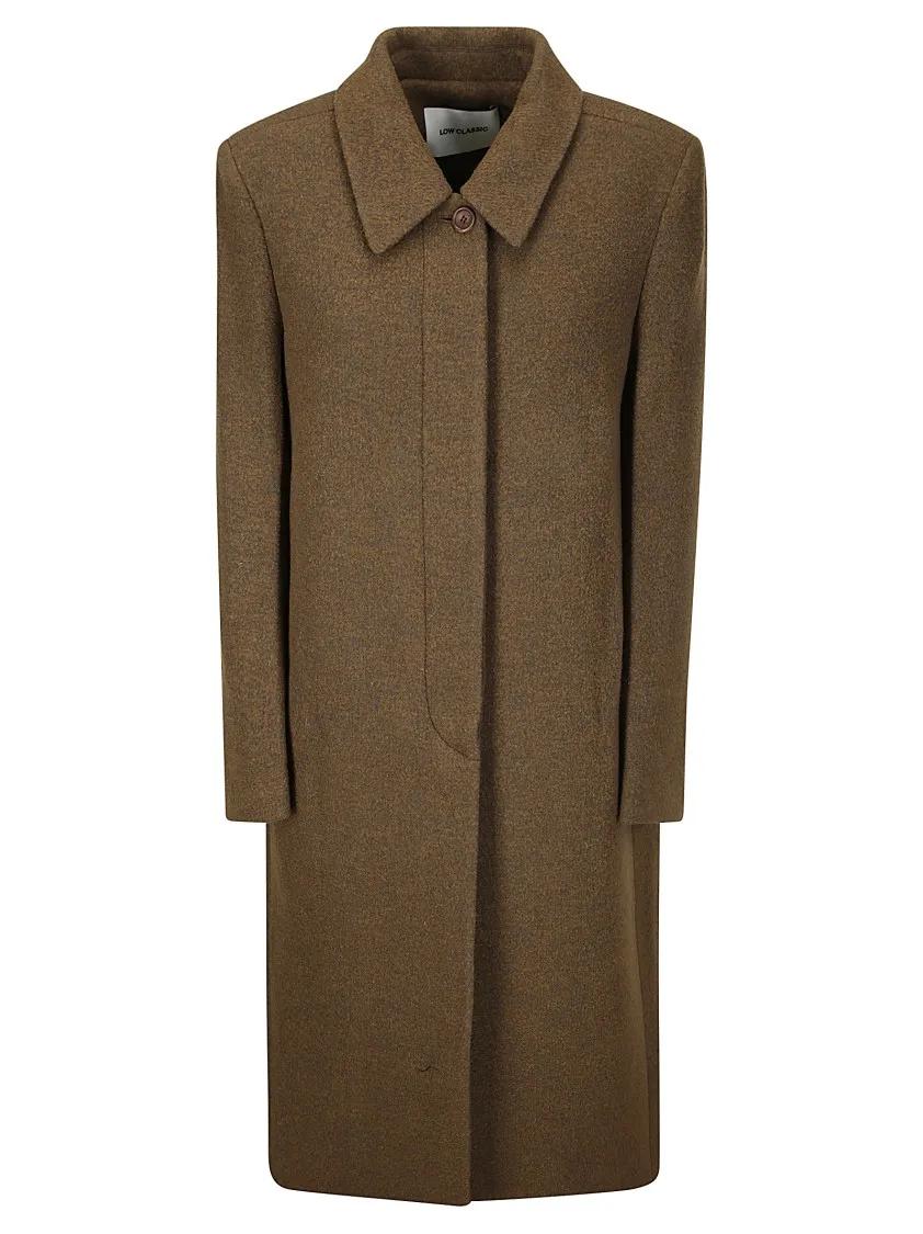 Thumbnail - Low Classic - Hidden Closure Wool Coat - Größe S - braun