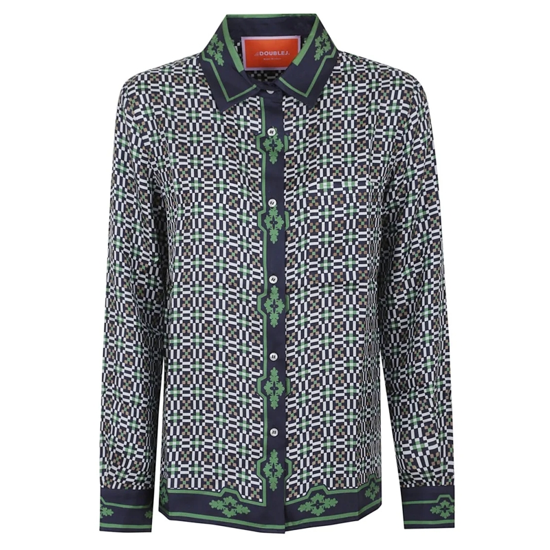 LaDoubleJ Overhemd Silk Shirt With Geometric Checkered Pattern Grey