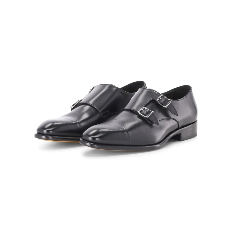 Doucal's Chaussures à lacets Monkstrap aus Glattleder schwarz