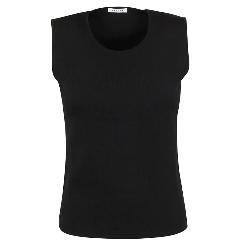 P.A.R.O.S.H. Blouse Sleeveless Knitted Top With Crew Neck And Contoure Black